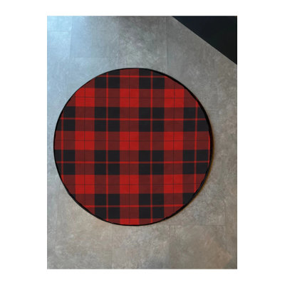Plaid Black White Red Round Rug