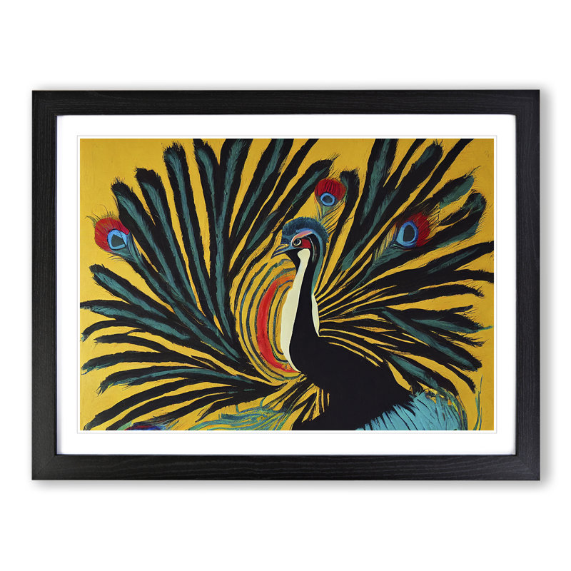 XH1022-6852X Peacock Abstract - Picture Frame Print, Black Framed, 46cm H x 64cm W x 2cm D