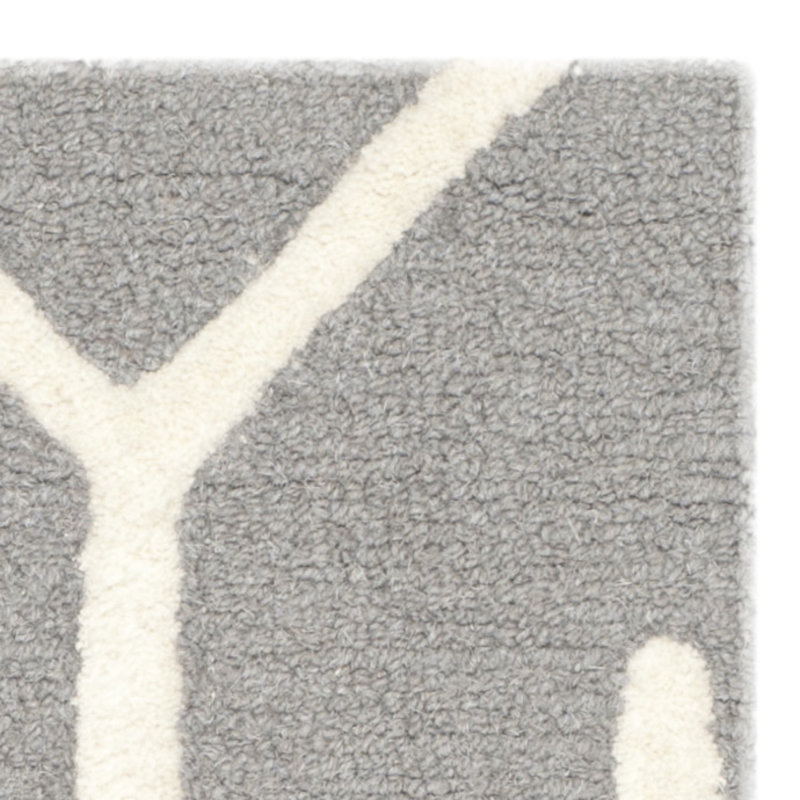 Gray and Ivory Hand-Tufted Wool Geometric 6' x 6' Rug