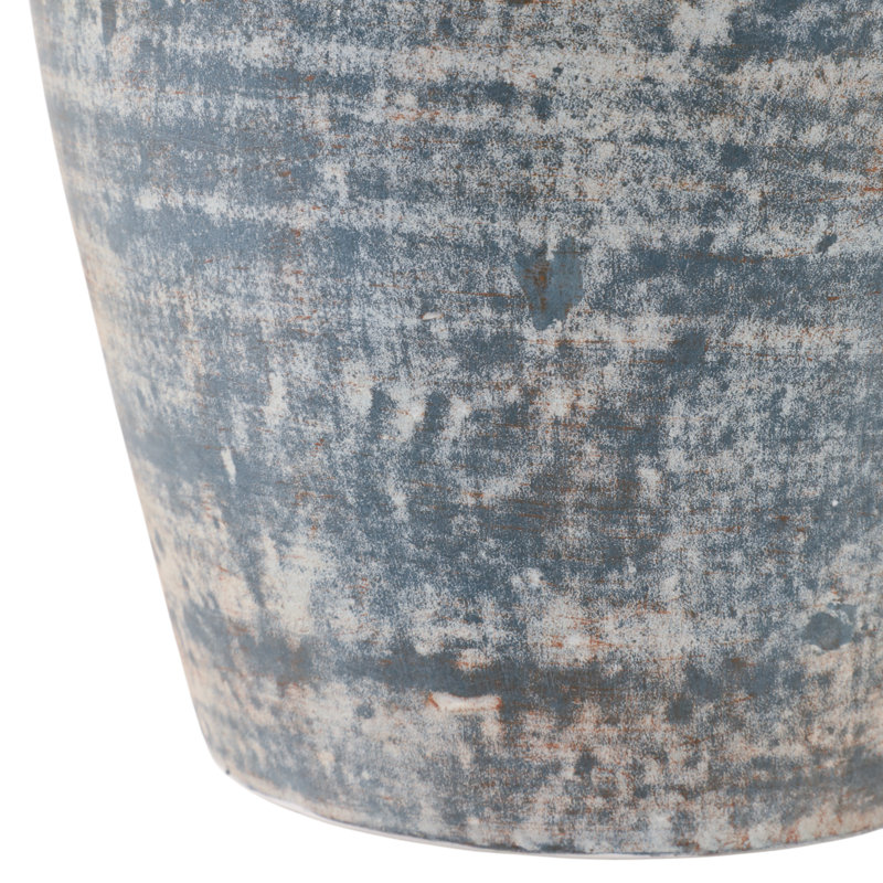 Vase à fleurs élégant avec finition en céramique patinée Kenith, Bleu / rayé, 12.5"