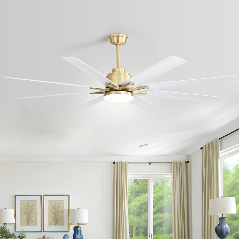 Modern Indoor Ceiling Fan with Lights and Remote Control, Gold, White
