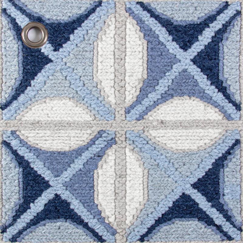 Delphine Hand-Knotted Wool Blue/White Area Rug, Rectangle 8' x 11'