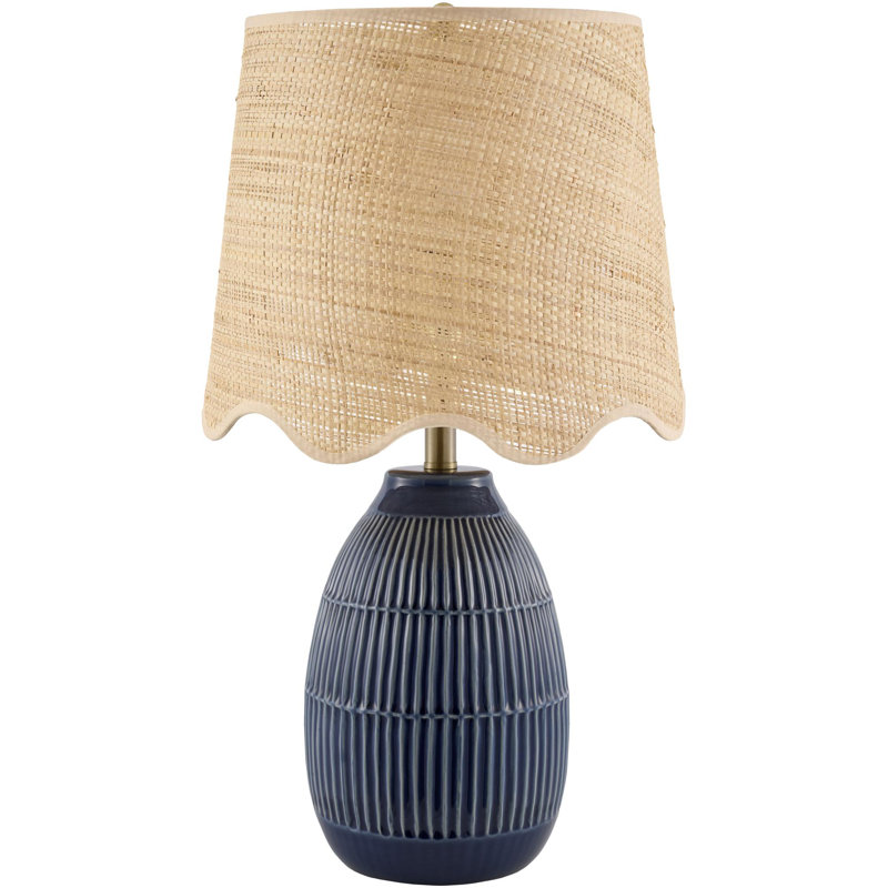 Lampe de table Audrys, Beige, Jute, Bleu très foncé