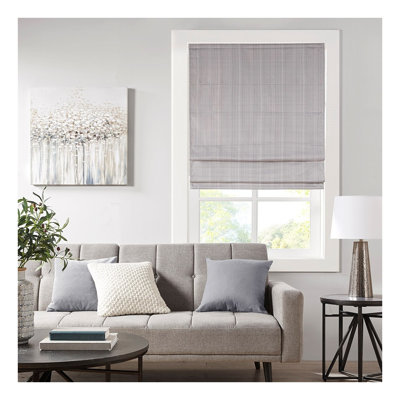 Store romain occultant sans cordon, motif vannerie, gris, 162,5 cm de longueur x 84 cm de largeur, tissu polyester avec doublure thermique en mousse