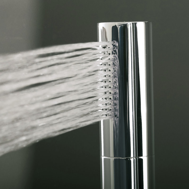 Garniture de robinet de baignoire à fixation au plancher à poignée simple avec douche à main chaude, Chrome