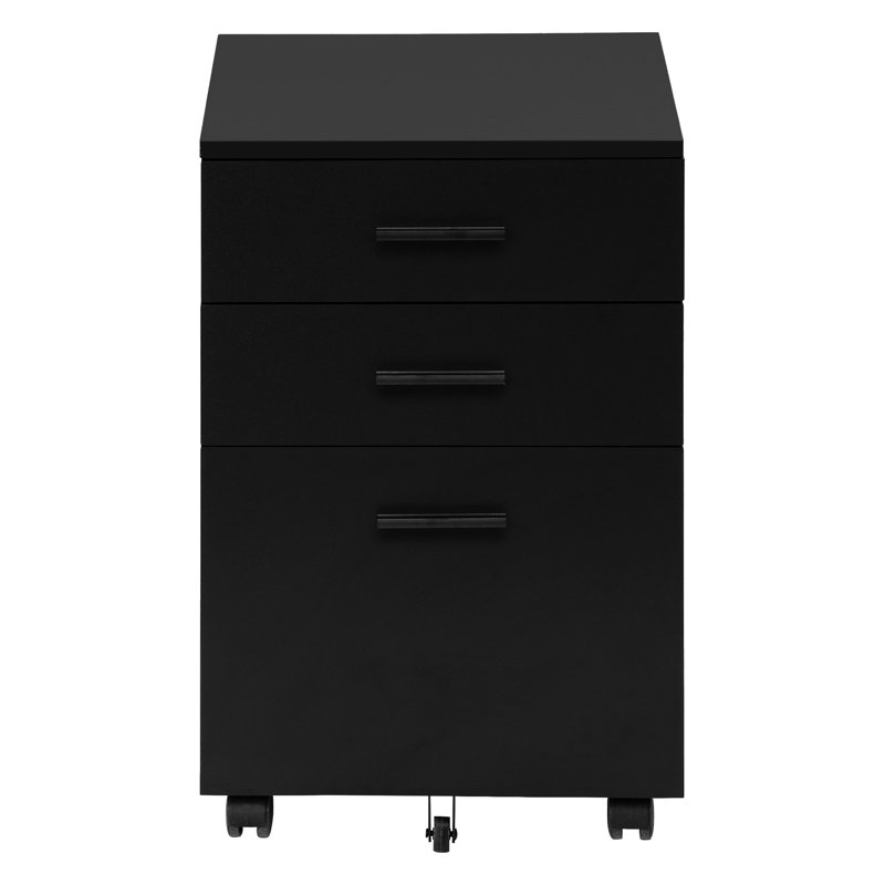 Black Laminate Rolling File Container, For Neat Office Organization Cabinet In Laminate, With Adequate Storage Drawers