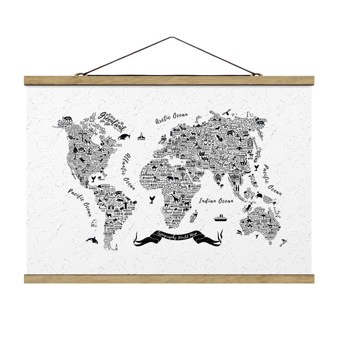 Stoffbild Typography World Map Weiß