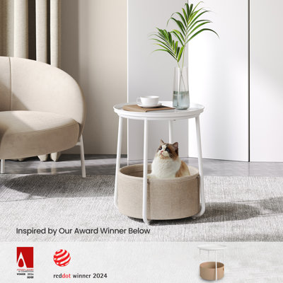 Neili Steel Tray Top End Table with Storage Fabric Basket