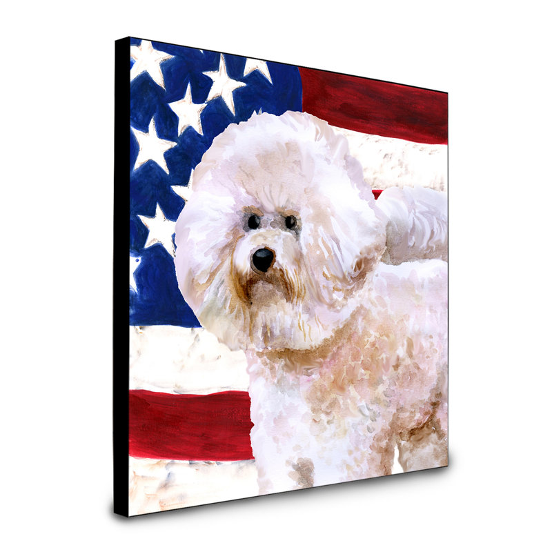 Panneau mural patriotique art Double Down, Beige bichon frisé