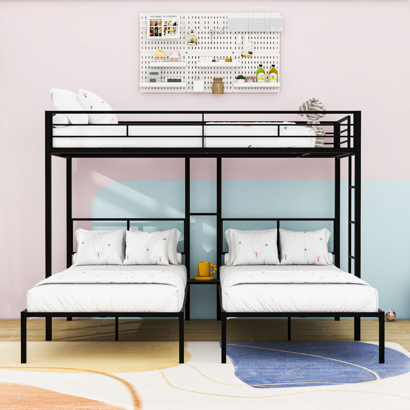 Yingst Kids Twin Over Twin Over Twin Bunk Bed, Black
