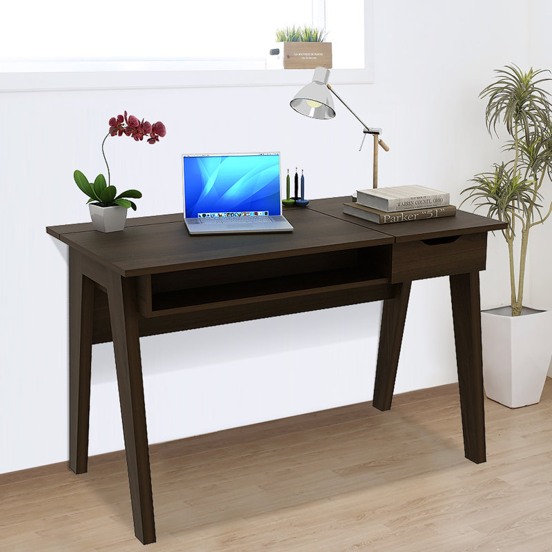 Corrigan Studio Vanity Table With Flip Mirror Writing Computer Desk Storage Drawer Walnut