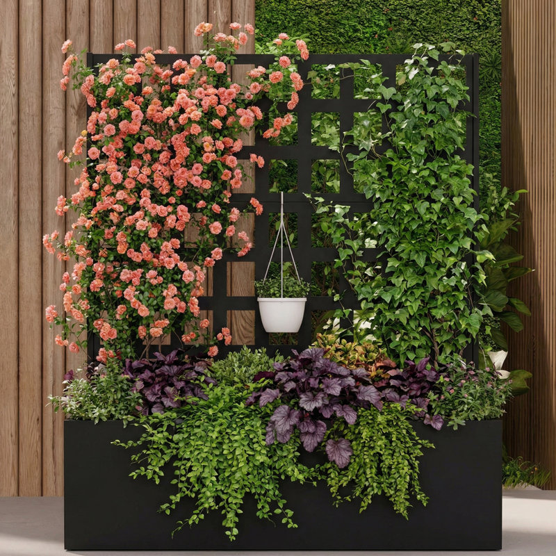 Metal Planter Box With Trellis Privacy Screen,grid