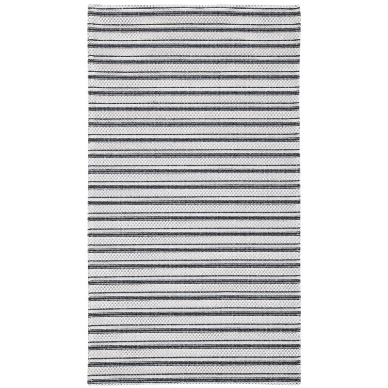 Martha Stewart Cotton Striped Rug in Charcoal/Gray, Rectangle 3' x 5'
