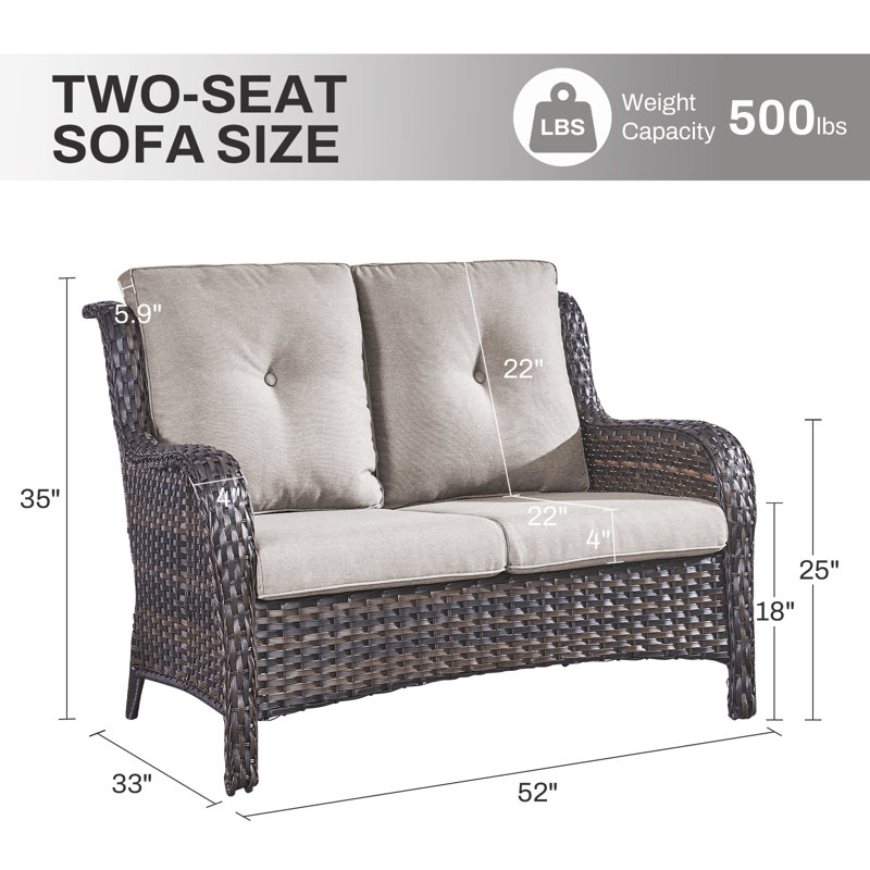 Wendye Stylish Patio Loveseat 2 Seat Sofa With Water-Resistant Olefin Cushions, Beige, Brown