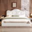 Grand lit plateforme tapissier, beige