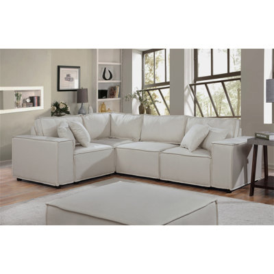 Melrose 99" Modular Sectional Sofa With Ottoman In  Linen