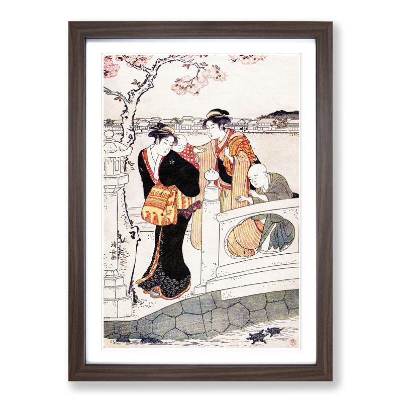 The Walk by Torii Kiyonaga - Picture Frame Painting Print, 48cm H x 36cm W x 2cm D, Walnut Framed