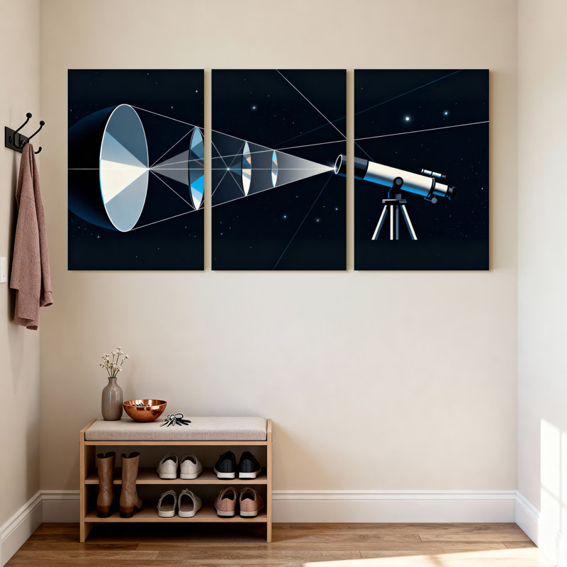 «Telescope Optics», ensemble de 3 reproductions d'art sur toile tendue sur toile pour la décoration de bureau ou de classe