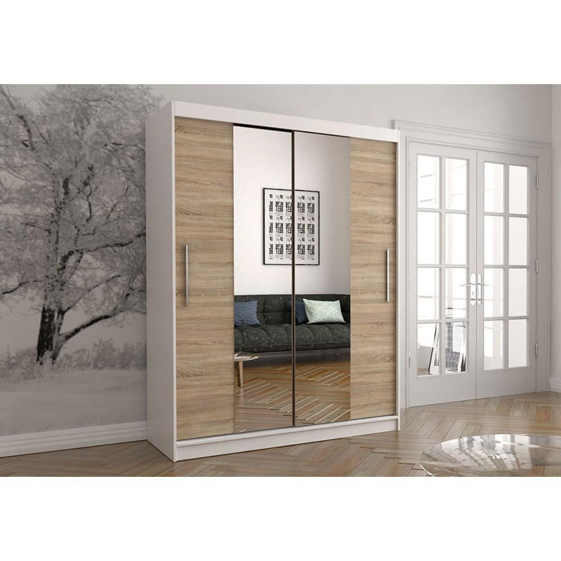 Aznavur 2 Door Manufactured Wood Wardrobe, White Matte/Oak Sonomaa