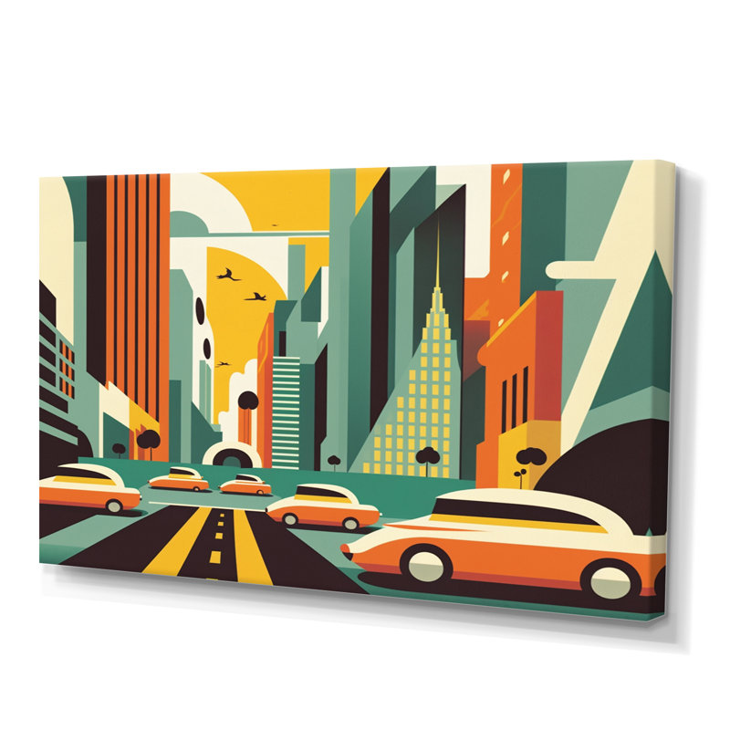 Futuriste paysage urbain II - reproduction sur toile, L 20 po x H 12 po, Toile tendue
