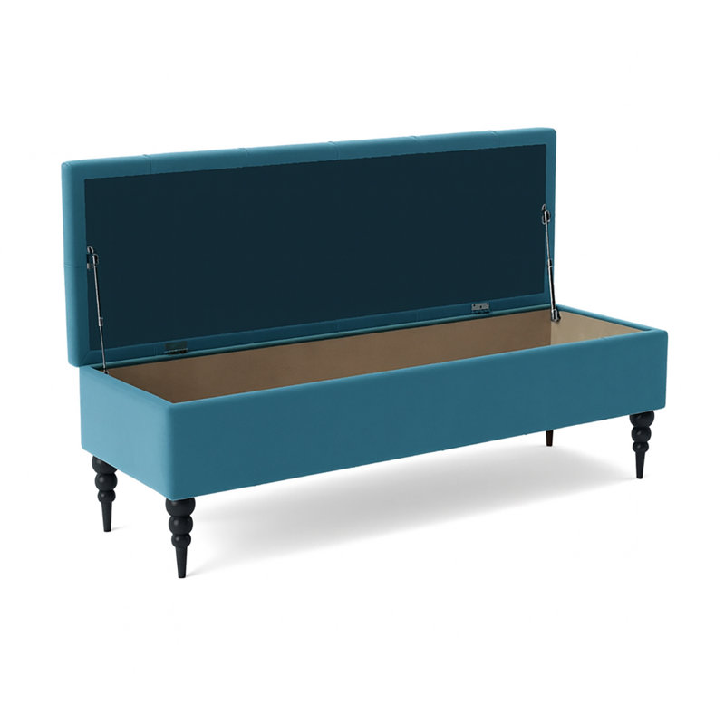 Safar Wide Tufted Rectangle Ottoman Storage Bench – Upholstery Plush Velvet Shoe Bench with Black Turned Wooden Legs