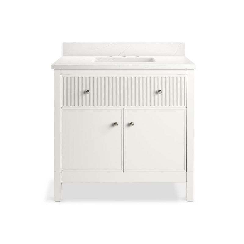 Malin By Studio McGee 36 in. Bathroom Vanity Cabinet With Sink And Quartz Top, White, Polished Nickel, 36"