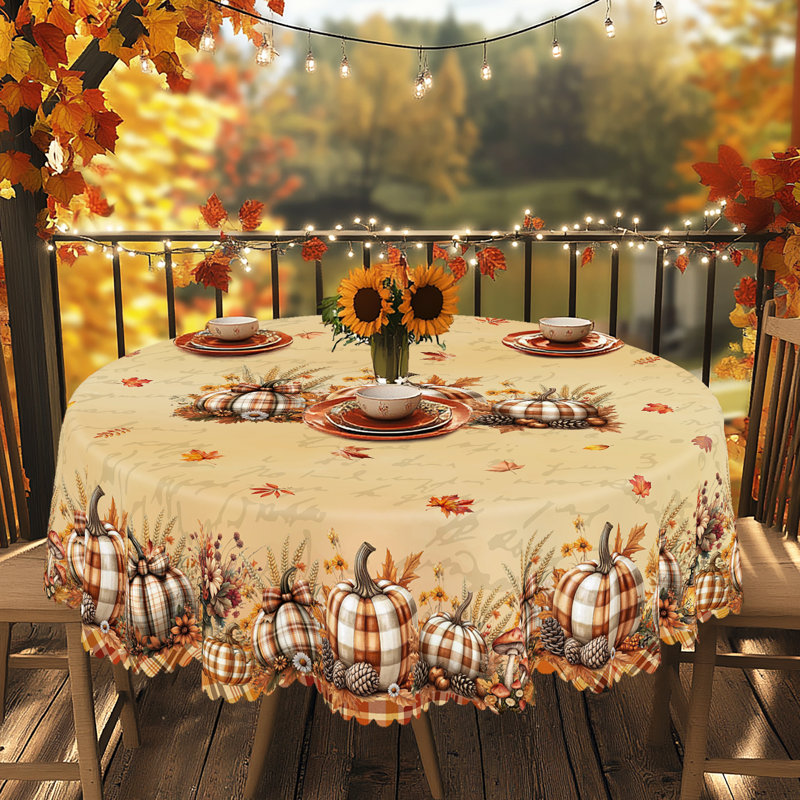 1 nappe d'automne de l'Action de grâce en polyester, motif de citrouille et de tournesol, nappe rectangulaire et ronde récolte d'automne, cadeau de l'Action de grâce, convient à l'automne, intérieur / extérieur, camping et pique-nique