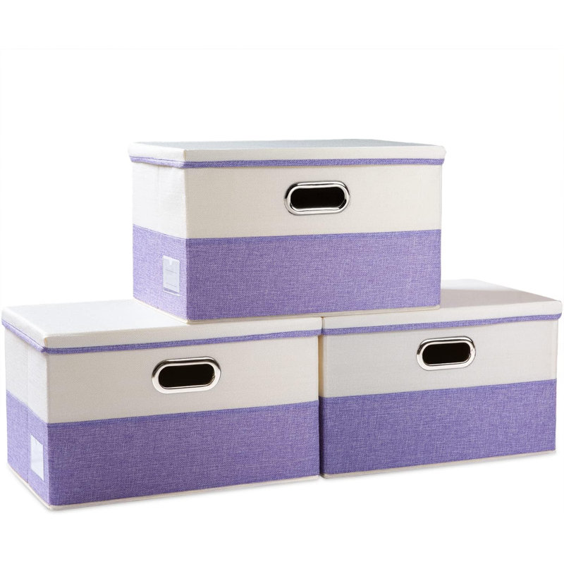 Grande boîte de rangement pliable avec couvercle [3 pièces] Rangement décoratif en lin