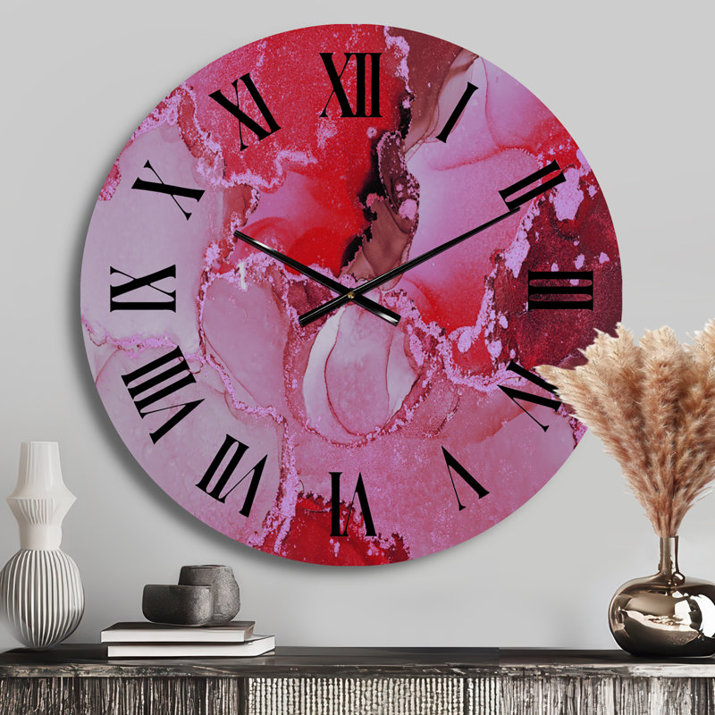 Horloge murale moderne de luxe avec art abstrait I, Médium, Rouge / Noir