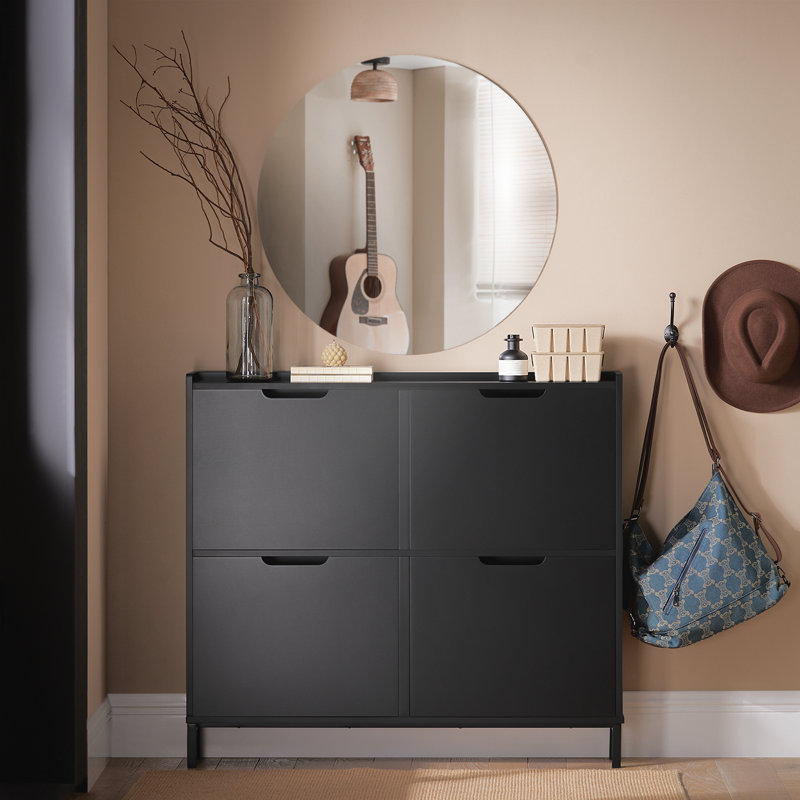 Shoe Cabinet with 4 Flip-Drawers Thin Narrow Shoe Rack Slim Shoe Storage Organiazer for Entryway, Hallway, Black, Black