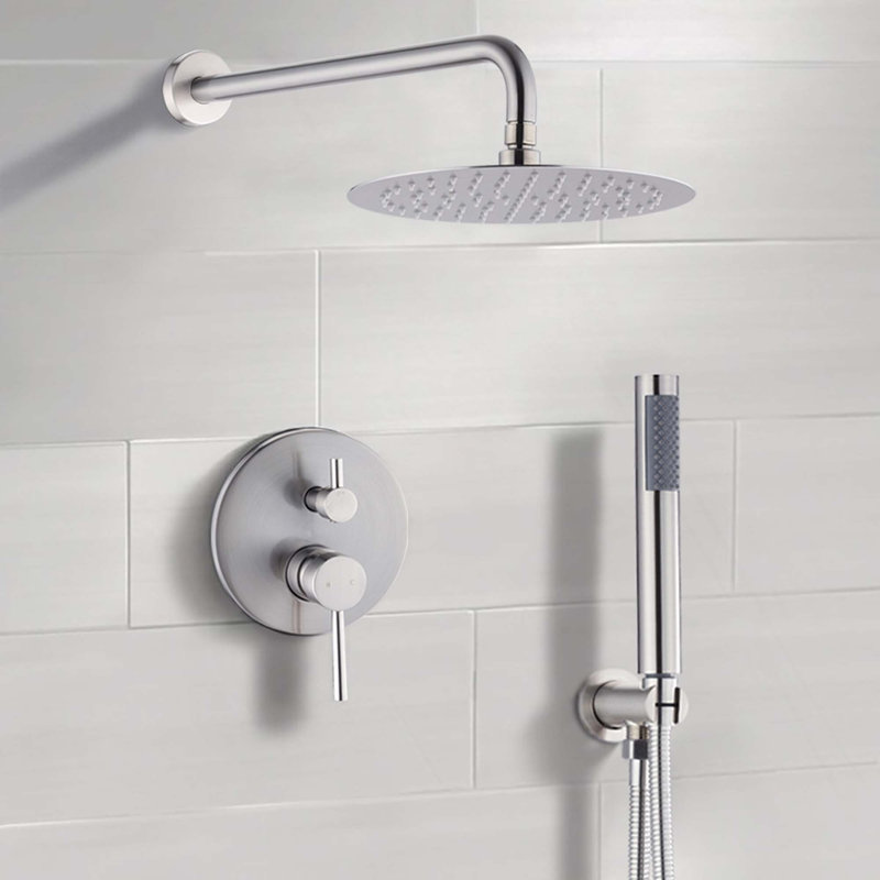 10" Brushed Nickle Roud Rain Shower head and Handheld Shower Head Set, Silver