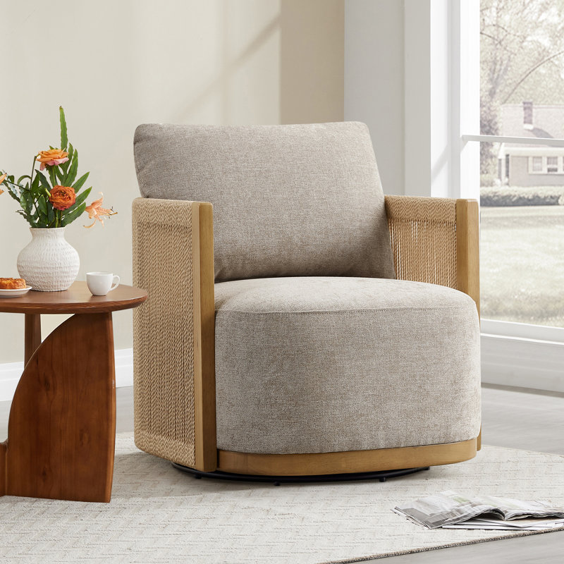 Boho Upholstered Swivel Armchair, Mink
