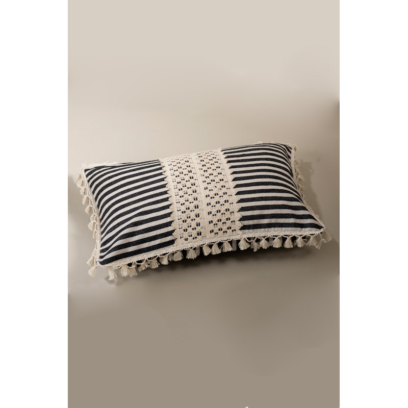 Arrowpoint Striped White Rectangular Throw Pillow Cover, Cream/Black
