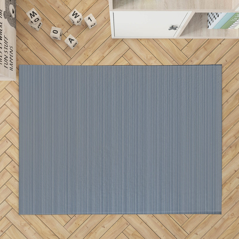Random Stripes Kids Play Mat, Rectangle 4' x 6', Dark Blue
