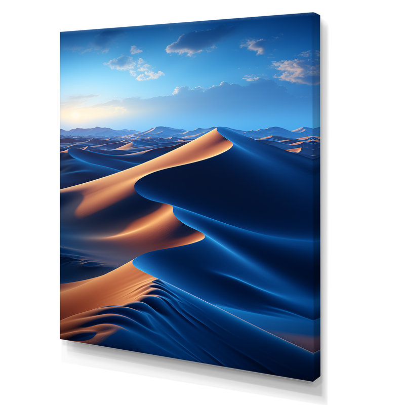«Blue Nocturnal Desert Dunes II» - art mural désert, Toile tendue, H 20 po x l 12 po x P 1 po