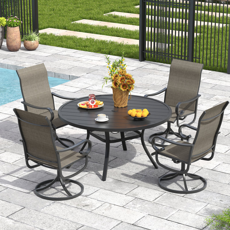 4-Person Outdoor Round Patio Dining Set With Swivel Chair, Cream/Cream/Beige