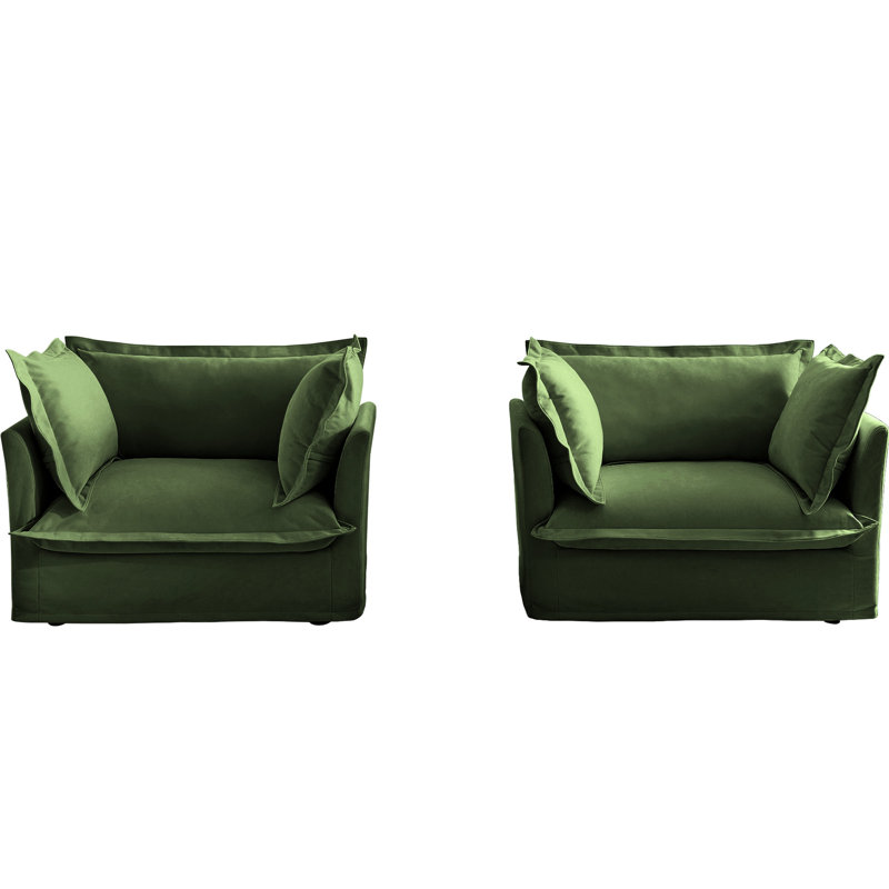 Chenille Armchairs - Cotton Padding For Softness Armchair Pair Removable Covers, Practical, Green Chenille