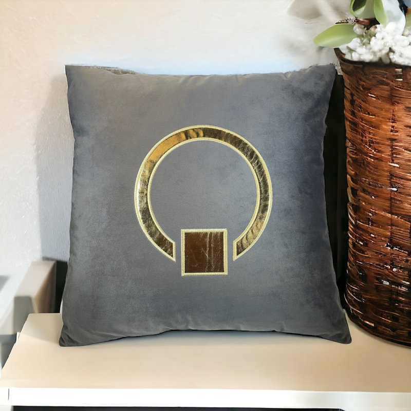 Veasey Embroidered Velvet Throw Pillow Cover, Gold