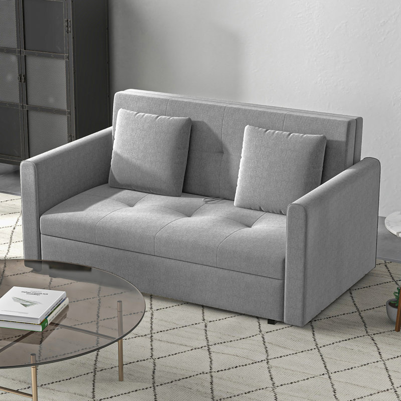 Mikiyas 2 Seater Polyester Sofa Bed, Gray Cotton Blend