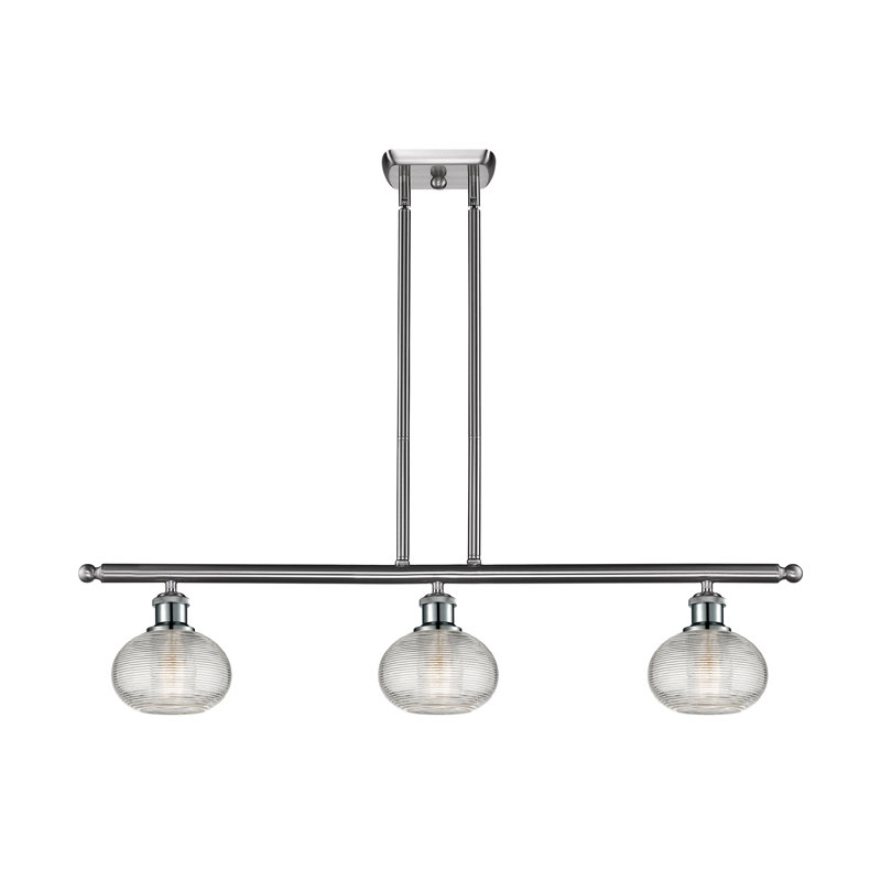 Luminaire suspendu pour îlot de cuisine 3 lumières Larrick, Nickel satiné brossé