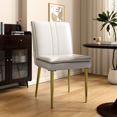 Faux Leather Dining Chairs Set Of 2, Mid Century Modern Accent Chairs, Kitchen Side Chairs With Padded Seat, Dining Room Parsons Chairs With Folding Backrest For Dining Room/Living Room, Brown With Ring