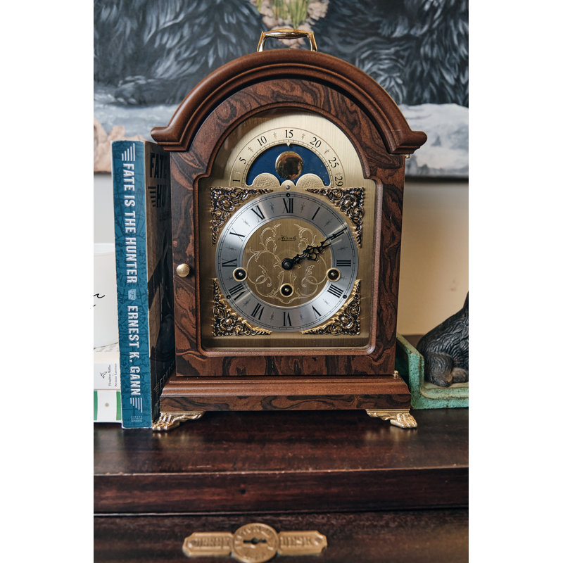 Roman Numeral Wood Mechanical Tabletop Clock in
