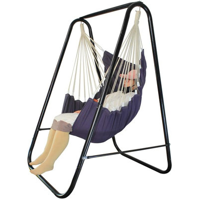 Hammock Chair Stand With Large Hanging Swing, Heavy-duty Steel, Indoor & Outdoor, 500 Lbs Capacity, Grey