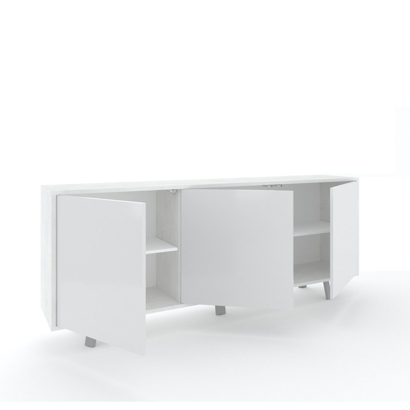 Sideboard 3 Doors Dairis, White Stone/Gloss White