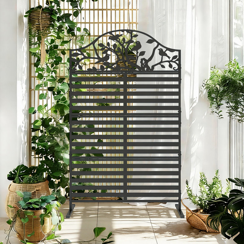 6,1 pi H 3,7 pi W Panneau d'intimité en métal, panneau de clôture pour décoration d'arbre, Noir