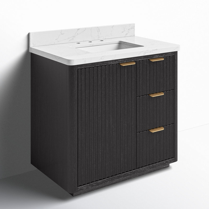 Ensemble de meuble-lavabo simple 36 po Adela, Noir, noir, noir, noir, Blanc / Blanc, Doré