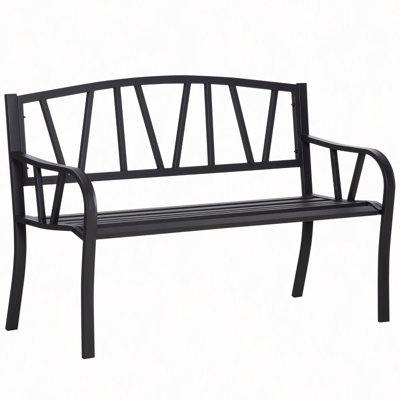 50" Metal Garden Bench Outdoor Bench For 2 People, Park-Style Patio Seating, Decor With Smooth Armrests, Slatted Seat And Backrest by Trent Austin Design