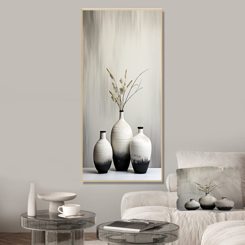 Céramique moderne, poterie 1 - décoration murale bohème, Cadre flottant brun, 20" H x 12" W