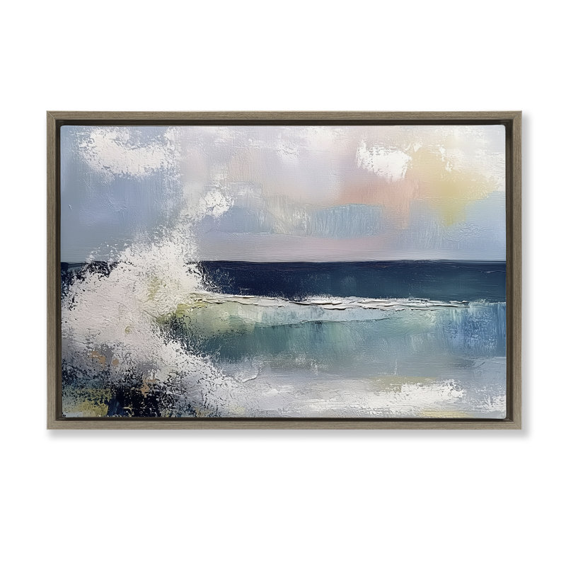 Toile abstraite encadrée dorée abstraite avec vagues de la mer d'Irlande, design par Annabelle Hall, H 21 po x l 31 po