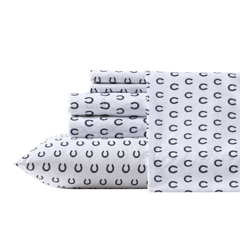 Wrangler Printed Cozy Novelty Sheet Sets, Full Sheet Set with 2 Pillowcases, Horseshoe Dots Navy